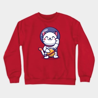 Cute Cat Astronaut With Planet Cartoon Crewneck Sweatshirt